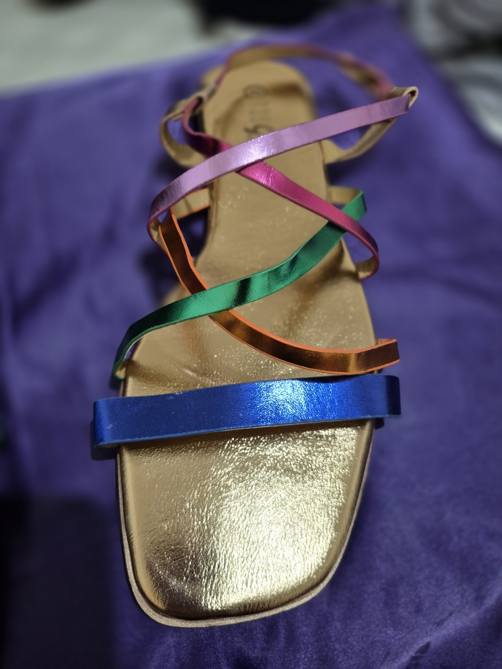 Torrid Rainbow Metallic Strappy Flat Sandals Gold Footbed Women's Size 12W / 42